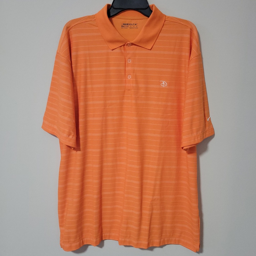 Nike Golf Dri Fit Disney Polo Shirt Mens XL Orange Striped Performance